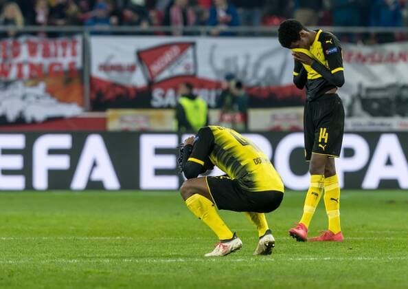 Salzburg Austria 15 03 2018 UEFA Europa League 2017 18 Season Round of 16 Second leg Red Bull Salzburg BV Borussia Dortmund Michy Batshuayi BVB Alexander Isak BVB disappointed DeFodi048