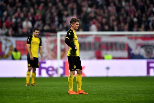 SOCCER - UEFA EL, RBS vs Dortmund SALZBURG,AUSTRIA,15.MAR.18 - SOCCER - UEFA Europa League, round of 16, Red Bull Salzburg vs Borussia Dortmund. Image shows the disappointment of Lukasz Piszczek (Dortmund). GEPAxpictures xFlorianxErtl