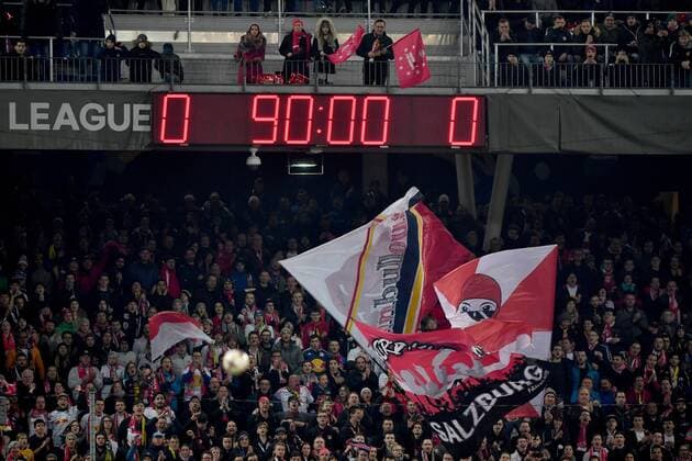 SOCCER - UEFA EL, RBS vs Dortmund SALZBURG,AUSTRIA,15.MAR.18 - SOCCER - UEFA Europa League, round of 16, Red Bull Salzburg vs Borussia Dortmund. Image shows fans and the scoreboard. GEPAxpictures xFlorianxErtl