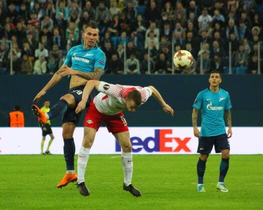 March 15, 2018 - Saint Petersburg, Russia - Russian Federation. Saint-Petersburg. Arena Saint-Petersburg. The UEFA Europa League. Zenit - RB Leipzig. Football match. Round of the Playoffs. Anton Zabolotny. The UEFA Europa League, Zenit - RB Leipzig, 1:1  - ZUMAl75_ 20180315_zaf_l75_053 Copyright: xMaksimxKonstantinovx