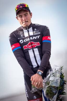 - ROUBAIX, FRANCE: German John Degenkolb of Team Giant-Alpecin celebrate on the podium after the Paris-Roubaix one day cycling race, 253,5 km from Compiegne to the Velodrome in Roubaix, Sunday 12 April 2015. LUCxCLAESSEN  x78198767x