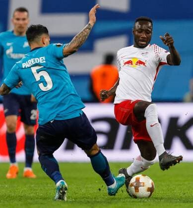 March 15, 2018 - Saint Petersburg, Russia - Leandro Paredes (L) of FC Zenit Saint Petersburg and Naby Keita of RB Leipzig vie for the ball during the UEFA Europa League Round of 16 second leg match between FC Zenit St. Petersburg and RB Leipzig at Saint Petersburg Stadium on March 15, 2018 in Saint Petersburg, Russia. Zenit St Petersburg v RB Leipzig - UEFA Europa League Round of 16: Second Leg  - ZUMAn230 20180315_zaa_n230_702 Copyright: xMikexKireevx