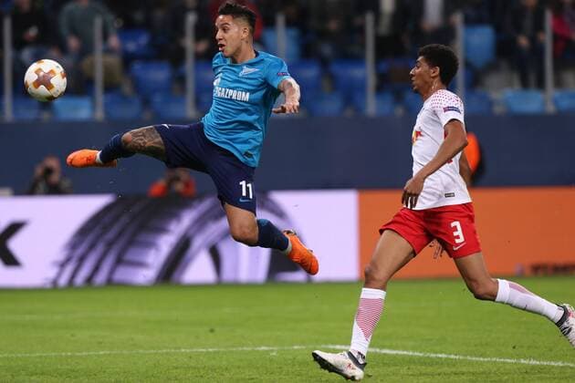 March 15, 2018 - Saint Petersburg, Russia - Sebastian Driussi of FC Zenit Saint Petersburg (L) and Bernardo of RB Leipzig vie for the ball during the UEFA Europa League Round of 16 2nd leg football match between FC Zenit Saint Petersburg and RB Leipzig at Saint Petersburg Stadium. FC Zenit Saint Petersburg vs RB Leipzig UEFA Europa League Round of 16 2nd leg football match in Saint Petersburg, Russia - 15 Mar 2018 - ZUMAs197 82335108st Copyright: xIgorxRussakx