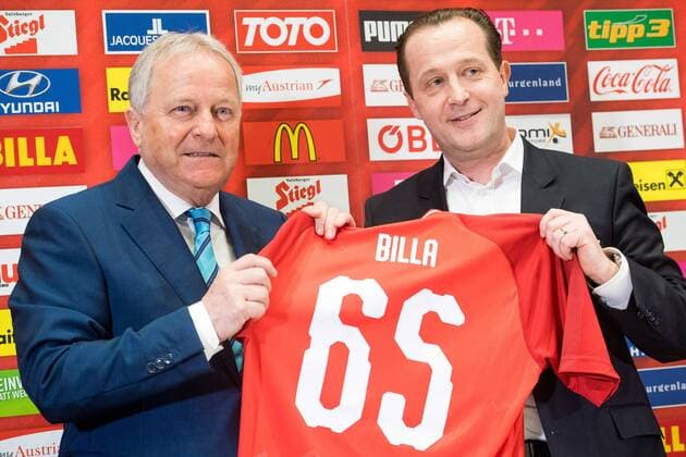 16 03 2018 Hilton Danube Vienna AUT OeFB Press Conference on the theme of the year 2018 and the OeFBs strategic orientation OeFB President Leo Windtner and Spokesman of the Board of BILLA AG Robert Nagele during the media conference of the Austrian Football Association Danube in Vienna 2018 03 16 Vienna  EX_GRU