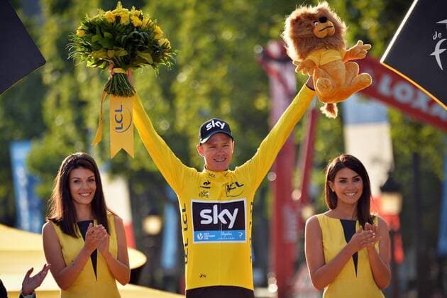 - PARIS, FRANCE: British Chris Froome of Team Sky celebrates on the podium in the yellow jersey of leader in the overall ranking after the last stage of the 2015 edition of the Tour de France cycling race, 109,5 km from Sevres to Paris, Champs Elysees, France, Sunday 26 July 2015. This year s Tour de France is taking place from 4 to 26 July. DAVIDxSTOCKMAN  x83179400x