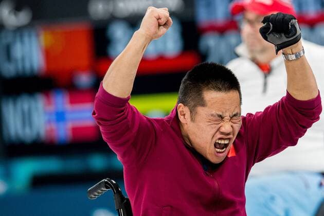 Themen der Woche - SPORT Bilder des Tages - SPORT 180317 Wei Liu of China celebrates during the wheelchair curling final match between China and Norway during day eight of the 2018 Winter Paralympics on March 17, 2018 in Pyeongchang. Photo: Vegard Wivestad Gr¿tt BILDBYRN kod VG 170135 *** 180317 Wei Liu or China celebrates during the wheelchair curling final match between China and Norway during day eight of the 2018 Winter Paralympics on March 17, 2018 in Pyeongchang Photo Vegard Wivestad Gray BILDBYR N Code VG 170135  Copyright: VEGARDxWIVESTADxGR¯TT BB180317BB095
