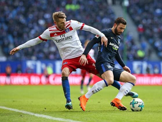 17 03 2018 Football 1 Bundesliga 2017 2018 27 Matchday Hamburger SV Hertha BSC Berlin at the Volksparkstadion Hamburg v l Aaron Hunt Hamburg against Marvin Plattenhardt Hertha BSC Berlin