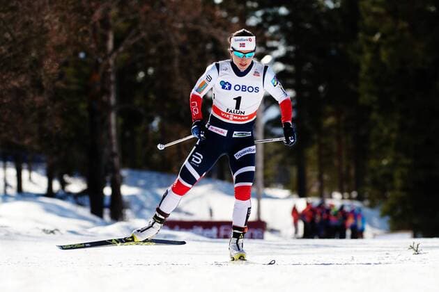 Langlauf, WC Falun, 10 km der Damen 180318 Marit Bjorgen, Norge, tävlar i Jaktstart 10 km under Svenska Skidspelen den 18 mars 2018 i Falun. *** 180318 Marit Bjorgen Norway competes in Huntingstart 10 km during the Swedish Skiing game March 18, 2018 in Falun  Copyright: SIMONxHASTEGARD BB180318SH001