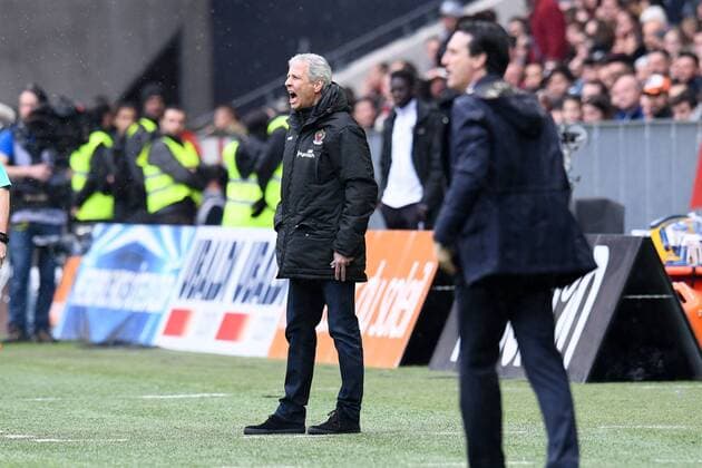 Fußball, OGC Nizza - Paris St. Germain LUCIEN FAVRE (ENTRAINEUR NICE) FOOTBALL : Nice vs Paris SG - Ligue 1 Conforama - 18 03 2018 FEP Panoramic 