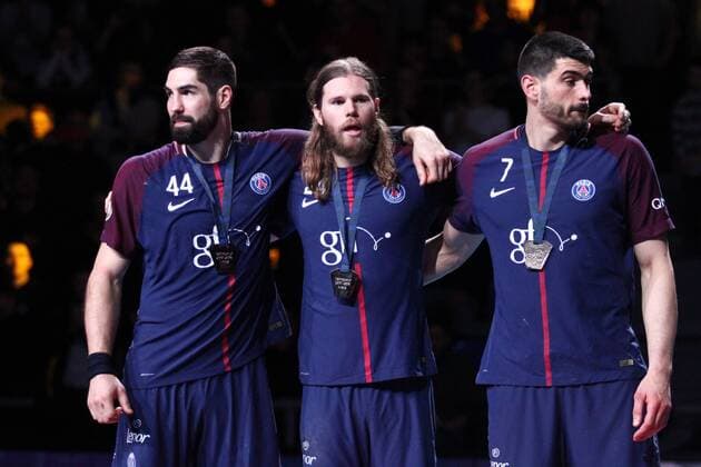 Nikola Karabatic Mikkel Hansen Luka Stepancic (Paris) HANDBALL : Coupe de la Ligue - Finale - Paris Saint-Germain Handball vs Fenix Toulouse Handball - 18 03 2018 KevinDomas Panoramic 