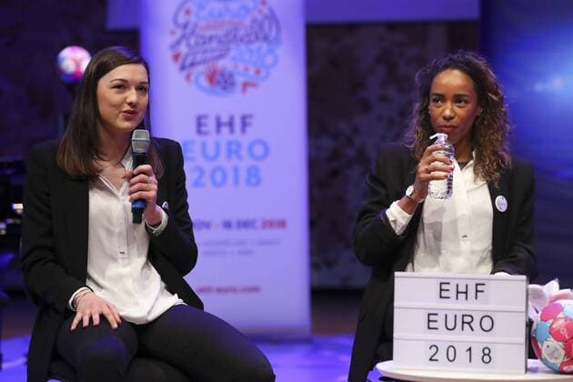Blandine Dancette Estelle Nze Minko HANDBALL : Conference de Presse Euro Feminin 2018 - 19 03 2018 GwendolineLeGoff Panoramic 