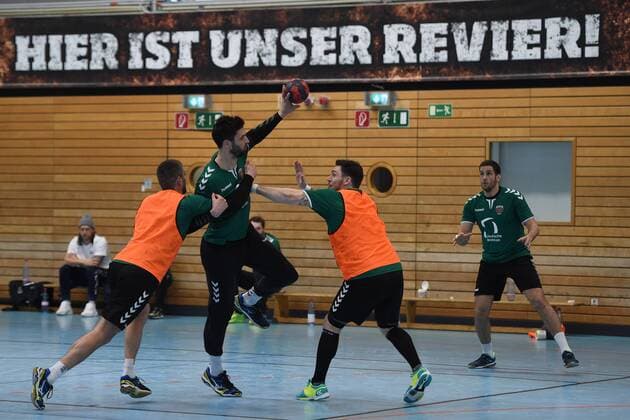 Handball Men 1 Bundesliga Season 2017 18 Training Foxes Berlin Drago Vukovic No. 6 Foxes Berlin Marko Kopliar No. 35 Foxes Berlin Johan Koch No. 77 Foxes Berlin Stipe Mandalinic No. 9 Foxes Berlin 20 03 18 Copyright: xMichaelxHundtx xMatthiasxKochx