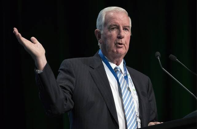 LAUSANNE, SWITZERLAND - MARCH 21, 2018: World Anti-Doping Agency (WADA) President Craig Reedie addresses the 2018 WADA Annual Symposium. The symposium is to discuss if the Russian Anti-Doping Agency (RUSADA) is compliant with the World Anti-Doping Code. Mikhail Japaridze TASS  TS078A89