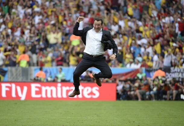 - RIO DE JANEIRO, BRAZIL: Belgium s head coach Marc Wilmots celebrates after the 1-0 goal during a soccer game between Belgian national team Nationalteam The Red Devils and Russia in Rio de Janeiro, Brazil, the second game in Group H of the first round of the 2014 FIFA World Cup WM Weltmeisterschaft Fussball Sunday 22 June 2014. DIRKxWAEM  x59607128x