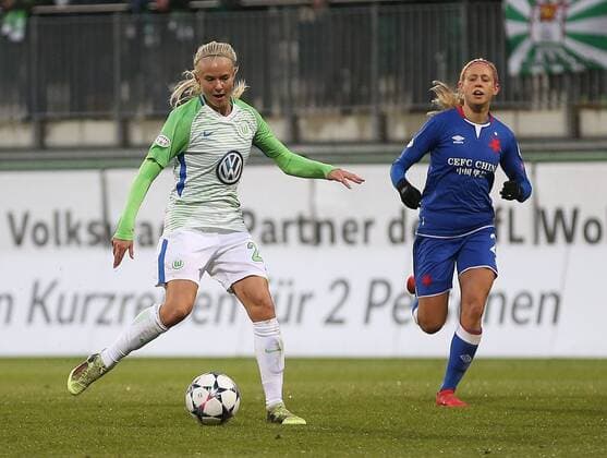 VfL Women vs Prague Womens Football Champions League Quarterfinals VfL Wolfsburg vs Slavia Prague AOK stadium picture shows Pernille Harder VfL 22 Wolfsburg