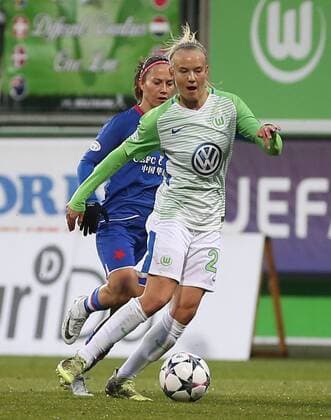 VfL Women vs Prague Womens Football Champions League Quarterfinals VfL Wolfsburg vs Slavia Prague AOK stadium picture shows Pernille Harder VfL 22 Wolfsburg