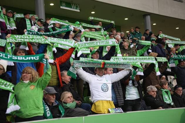 VfL Women vs Prague Womens Football Champions League quarter-final VfL Wolfsburg vs Slavia Prague AOK stadium picture shows spectators Wolfsburg