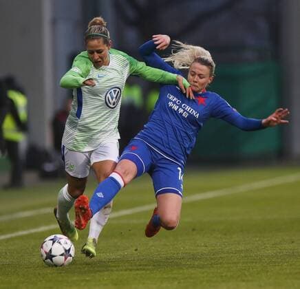 VfL Women vs Prague Womens Football Champions League Quarterfinals VfL Wolfsburg vs Slavia Prague AOK stadium picture shows Anna Pale VfL 9 Wolfsburg