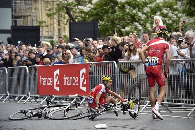 - LONDON, UNITED KINGDOM: Cofidis riders after a fall during stage 3 of the 101st edition of the Tour de France cycling race, 155 km from Cambridge to London, United Kingdom on Monday 07 July 2014. DAVIDxSTOCKMAN  x60102917x