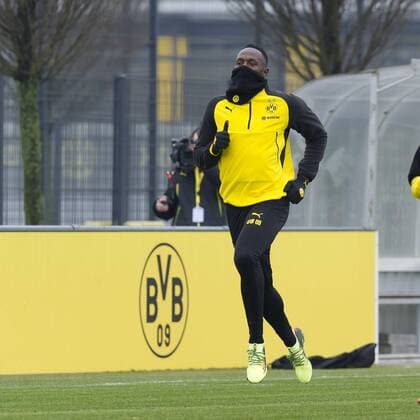 Themen der Woche - SPORT Bilder des Tages - SPORT Dortmund, Germany, 05.03.2018, Training BV Borussia Dortmund, BVB, Usain Bolt laeuft ( DeFodi053 *** Dortmund Germany 05 03 2018 Training BV Borussia Dortmund BVB Usain Bolt runs DeFodi053