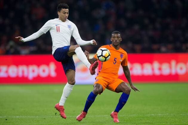 Jesse Lingard of England, Georginio Wijnaldum of Holland during the International Friendly Länderspiel match match between The Netherlands and England at the Amsterdam Arena on March 23, 2018 in Amsterdam, The Netherlands International friendly match 2017 2018 xVIxVIxImagesx xTomxBodexMultimediaxIVx 10423683