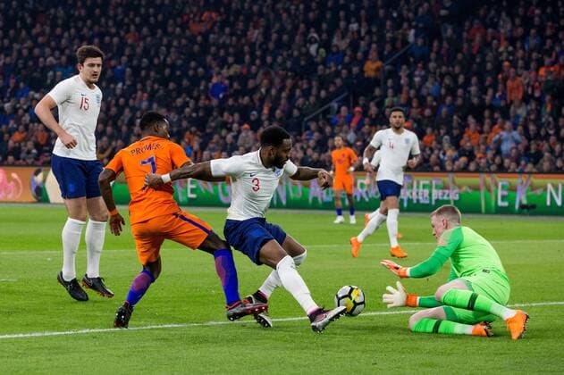 Quincy Promes of Holland, Danny Rose of England, goalkeeper Jorden Pickford of England during the International Friendly Länderspiel match match between The Netherlands and England at the Amsterdam Arena on March 23, 2018 in Amsterdam, The Netherlands International friendly match 2017 2018 xVIxVIxImagesx xTomxBodexMultimediaxIVx 10423885