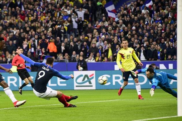but de Olivier Giroud (Fra) FOOTBALL : France vs Colombie - Match Amical - St Denis - 23 03 2018 JBAutissier Panoramic 