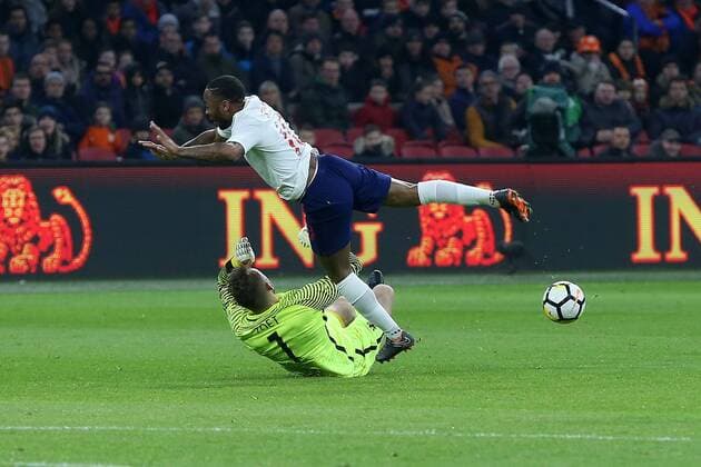 Netherlands v England International Friendly L?nderspiel Jeroen Zoet of Netherlands brings down Raheem Sterling of Englandduring the International Friendly match at Amsterdam Arena, Amsterdam Content Not Available For UK Newspapers Copyright: xPaulxChestertonx FIL-11538-0044
