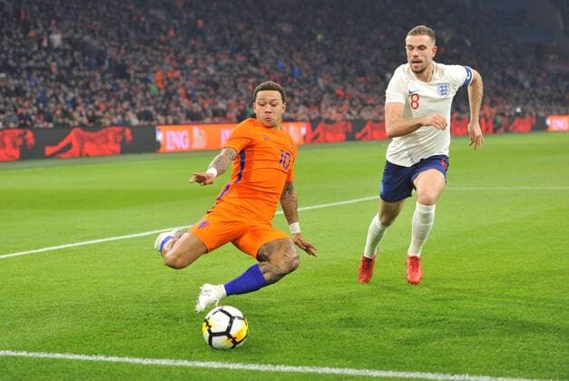 International football Friendly The Netherlands vs England Amsterdam The Netherlands 23rd March 2018 International football Friendly The Netherlands vs England Memphis Depay (NED) Jordan Henderson (ENG) 