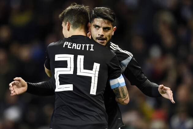 Db Manchester (Inghilterra) 23 03 2018 - amichevole Argentina-Italia foto Daniele Buffa Image nella foto: esultanza gol Ever Banega 