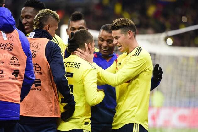 joie de Juan Fernandez Quintero apres son but sur penalty joie des joueurs de la Colombie FOOTBALL : France vs Colombie - Match Amical - St Denis - 23 03 2018 JBAutissier Panoramic 