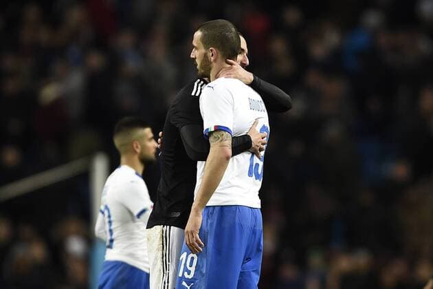 Db Manchester (Inghilterra) 23 03 2018 - amichevole Argentina-Italia foto Daniele Buffa Image nella foto: Leonardo Bonucci-Gonzalo Higuain 