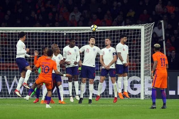 Netherlands v England International Friendly L?nderspiel Memphis Depay of Netherlands has a shot on goal from a free kick during the International Friendly match at Amsterdam Arena, Amsterdam Content Not Available For UK Newspapers Copyright: xPaulxChestertonx FIL-11538-0071