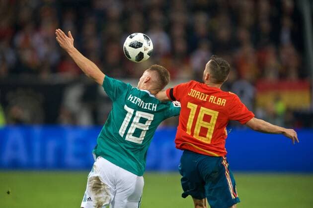 Soccer Dusseldorf 23 03 2018 Internationals DFB National Team Test match Preparatory Game Germany GER Spain ESP 1 1 Joshua Kimmich Germany No 18 Jordi Alba Spain No 18