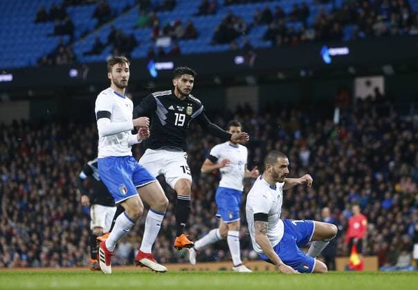 23rd March 2018, Etihad Stadium, Manchester, England; International Football Friendly, Italy versus Argentina; Ever Banega of Argentina scores his side s opening goal after 75 minutes  ActionPlus12004520