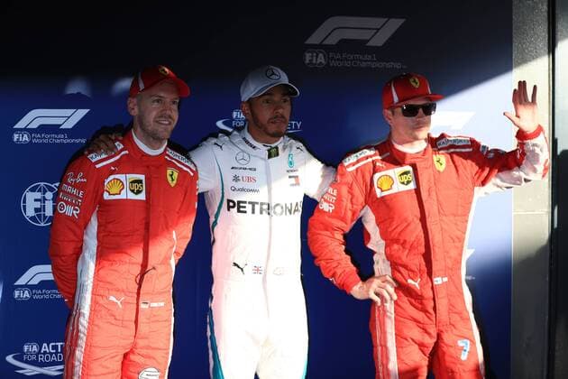 24th March 2018, Melbourne Grand Prix Circuit, Melbourne, Australia; Melbourne Formula One Grand Prix, qualifying; Mercedes AMG Petronas Motorsport AMG F1 Team; Lewis Hamilton, Scuderia Ferrari, Kimi Raikkonen and Sebastian Vettel  ActionPlus12004849