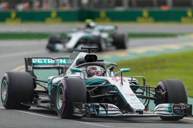 Lewis Hamilton Mercedes AMG Petronas Formula One team with his car on the track Grand Prix of Australia 2018 race Motorsport Formula 1 24 03 2018 Melbourne Copyright: xIllman Eibner-Pressefotox EP_eer