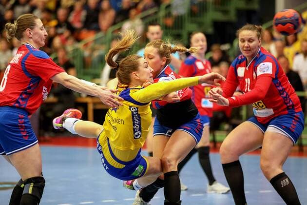 180324 Swedens Anna Lagerquist during the handball match in the European Championships qualifying between Sweden and Serbia on March 24, 2018 in Skövde  Copyright: SebastianxLamotte BB180324SL008
