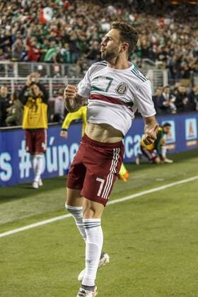 SANTA CLARA, CA - MARCH 23: Mexico Defender Miguel Layun (7) celebrates his score in the corner in true soccer fashion during the second half of the international match Länderspiel between Mexico and Iceland on Friday, March 23, 2018 at Levi s Stadium in Santa Clara, CA. Final Score: Mexico-3, Iceland-0. (Photo by Allan Hamilton Icon Sportswire) SOCCER: MAR 23 Mexico v Iceland Icon18032318 EDITORIAL USE ONLY