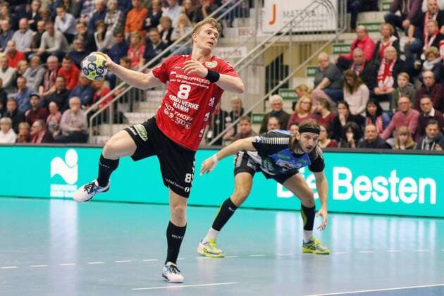 Fannar Thor Fridgeirsson ASV Hamm Westphalia 8 results in a seven-meter strike from ASV Hamm Westfalen vs. HC Rhein Vikings Handball 2 Bundesliga 24 03 2018 Hamm Copyright: xEIBNER JanxStrohdiekx EP_JSK