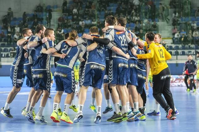 Joie equipe de Fuchse Berlin HANDBALL : Saint Raphael vs Fuchse Berlin - EHF Cup - Phase de groupe - Saint Raphael - 24 03 2018 NorbertScanella Panoramic 