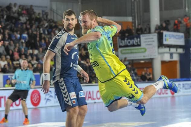 Geoffroy Krantz (Saint Raphael Hand Ball) HANDBALL : Saint Raphael vs Fuchse Berlin - EHF Cup - Phase de groupe - Saint Raphael - 24 03 2018 NorbertScanella Panoramic 