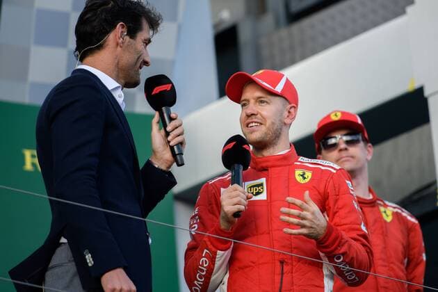 March 25, 2018: Sebastian Vettel (DEU) 5 from the Scuderia Ferrari team celebrates after winning the 2018 Australian Formula One Grand Prix at Albert Park, Melbourne, Australia. Lewis Hamilton (GBR) 44 from the Mercedes AMG Petronas Motorsport team came second and Sebastian Vettel (DEU) 5 from the Scuderia Ferrari team came third. Cal Media Formula One 2018: Australia - Race - ZUMAc04_ 20180325_zaf_c04_051 Copyright: xSydneyxLowx