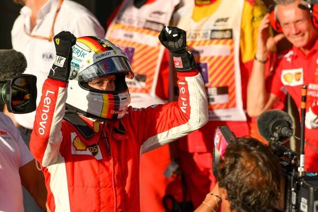 March 25, 2018: Sebastian Vettel (DEU) 5 from the Scuderia Ferrari team celebrates after winning the 2018 Australian Formula One Grand Prix at Albert Park, Melbourne, Australia. Lewis Hamilton (GBR) 44 from the Mercedes AMG Petronas Motorsport team came second and Sebastian Vettel (DEU) 5 from the Scuderia Ferrari team came third. Cal Media Formula One 2018: Australia - Race - ZUMAc04_ 20180325_zaf_c04_060 Copyright: xSydneyxLowx
