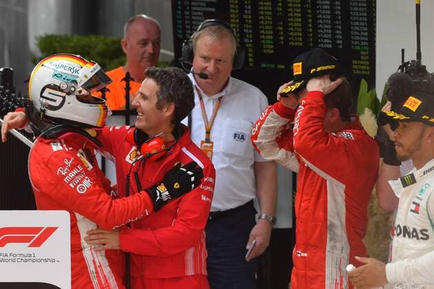 March 25, 2018: Sebastian Vettel (DEU) 5 from the Scuderia Ferrari team celebrates after winning the 2018 Australian Formula One Grand Prix at Albert Park, Melbourne, Australia. Lewis Hamilton (GBR) 44 from the Mercedes AMG Petronas Motorsport team came second and Sebastian Vettel (DEU) 5 from the Scuderia Ferrari team came third. Cal Media Formula One 2018: Australia - Race - ZUMAc04_ 20180325_zaf_c04_068 Copyright: xSydneyxLowx