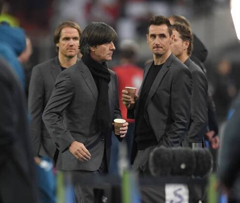 23 03 2018 Soccer National team Laender match National teams Germany Spain 1 1 National coach Joachim Loew Joachim Löw Germany left and right Coach Miroslav Klose Germany with a cup of coffee Team2