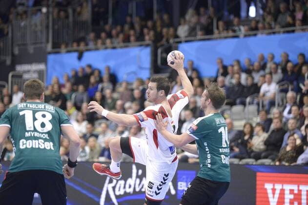M. Terzic of Telekom Veszprem (C) in action during the EHF Champions League quater final first leg handball match against Skjern in Skjern March 25, 2018.20180325-170935-5-2  Copyright: JohnxRanderisxHansen