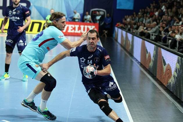 Michaël Guigou (Montpellier) HANDBALL : VELUX EHF Champions League - 1 8eme de finale aller - Montpellier Handball vs FC Barcelona Barca Lassa - 24 03 2018 KevinDomas Panoramic 