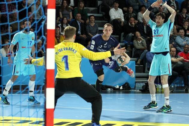 Valentin Porte (Montpelier) HANDBALL : VELUX EHF Champions League - 1 8eme de finale aller - Montpellier Handball vs FC Barcelona Barca Lassa - 24 03 2018 KevinDomas Panoramic 
