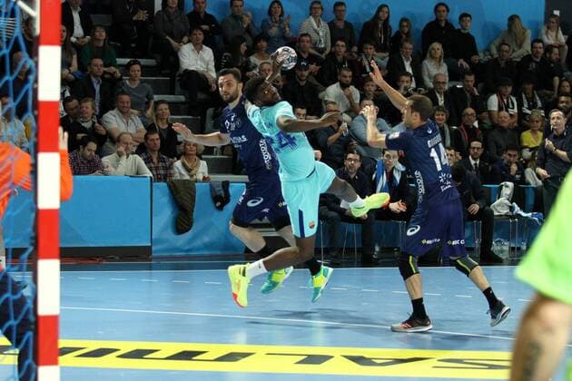 Dika Mem (Barcelone) HANDBALL : VELUX EHF Champions League - 1 8eme de finale aller - Montpellier Handball vs FC Barcelona Barca Lassa - 24 03 2018 KevinDomas Panoramic 